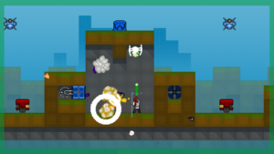Screenshot of GunnRunner where player is shooting enemies and explosions blast around them.